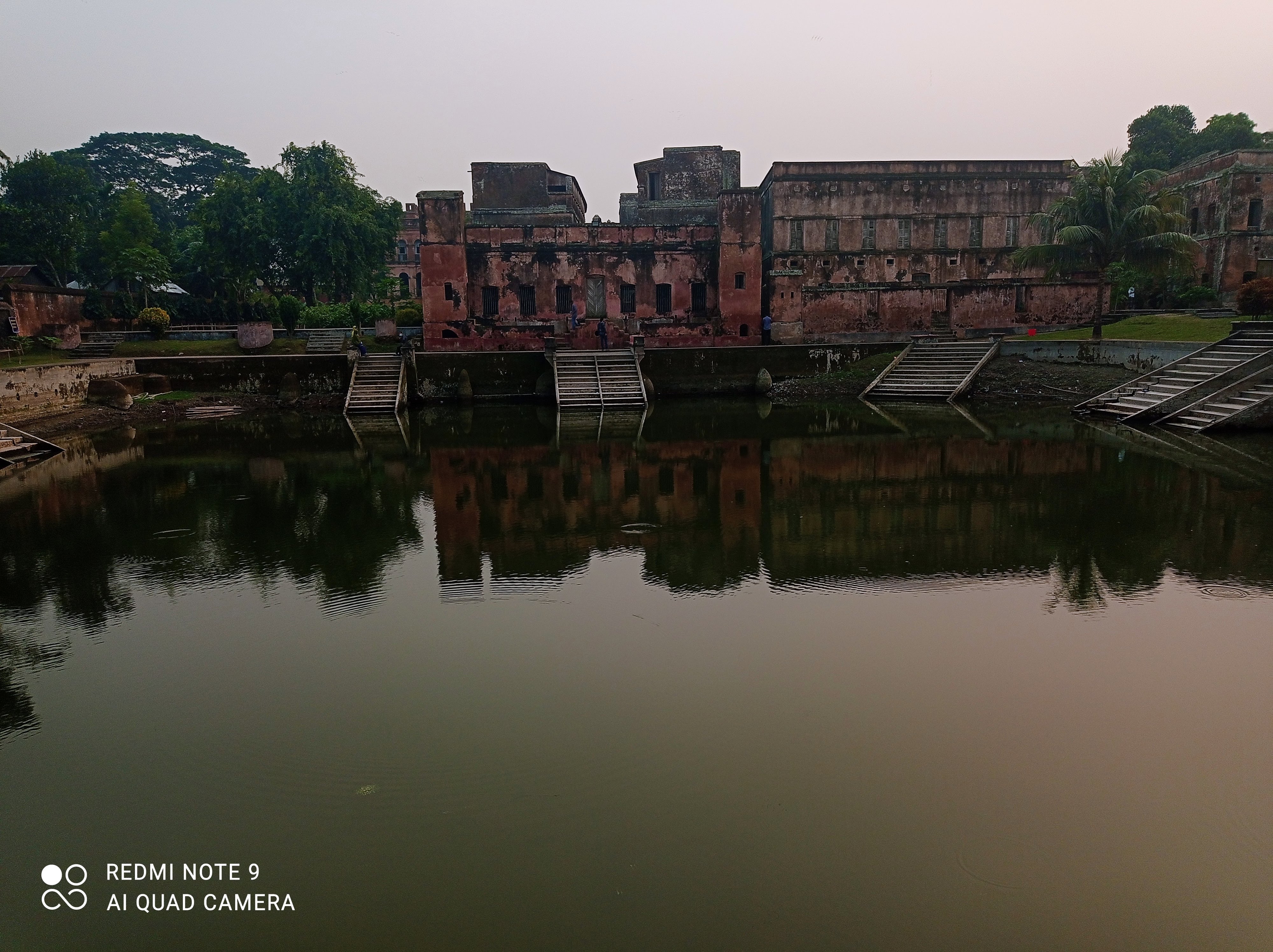 Rear facade reflected in the pond