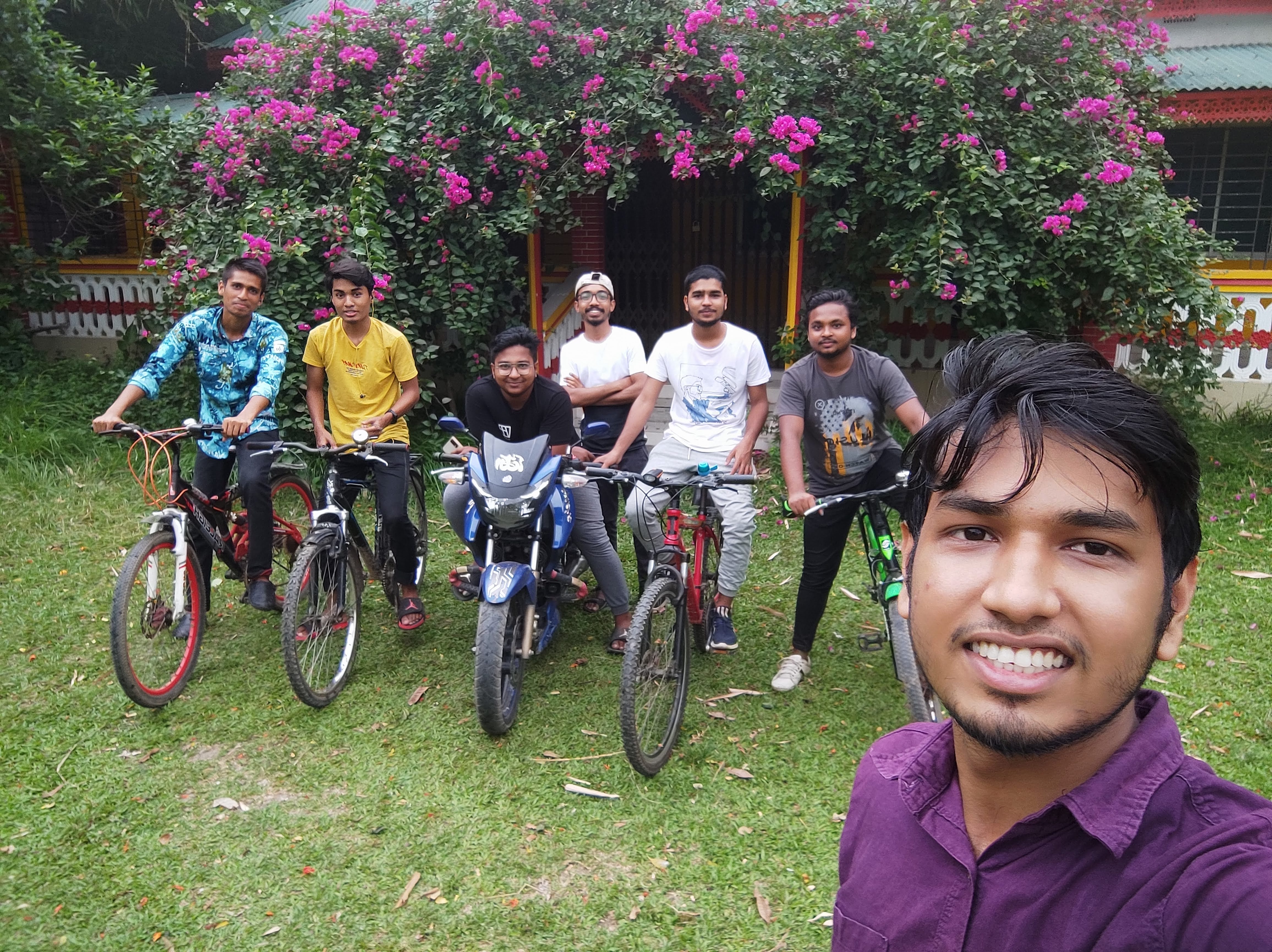 Cycling group on a rainy day
