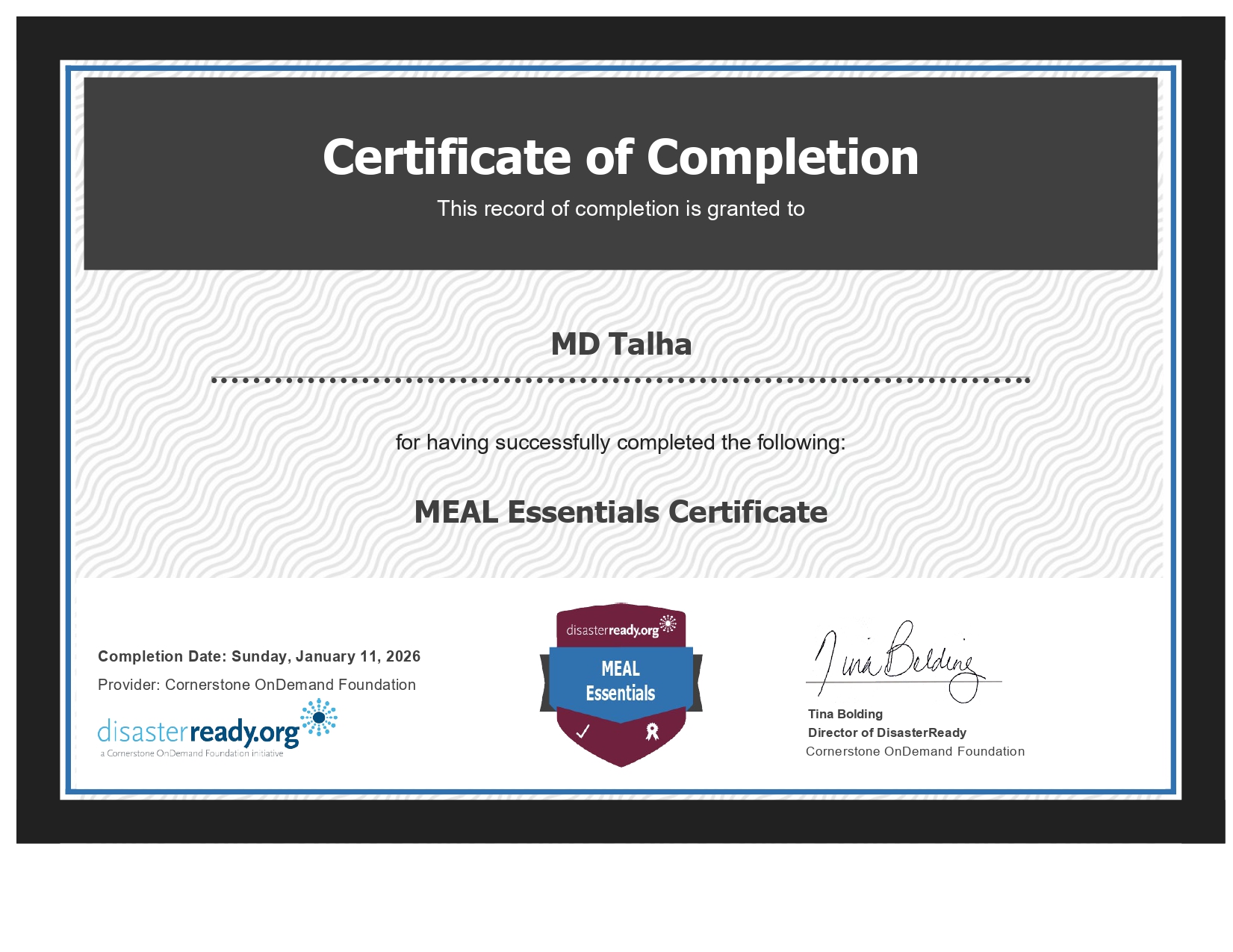 MEAL Essentials Certificate